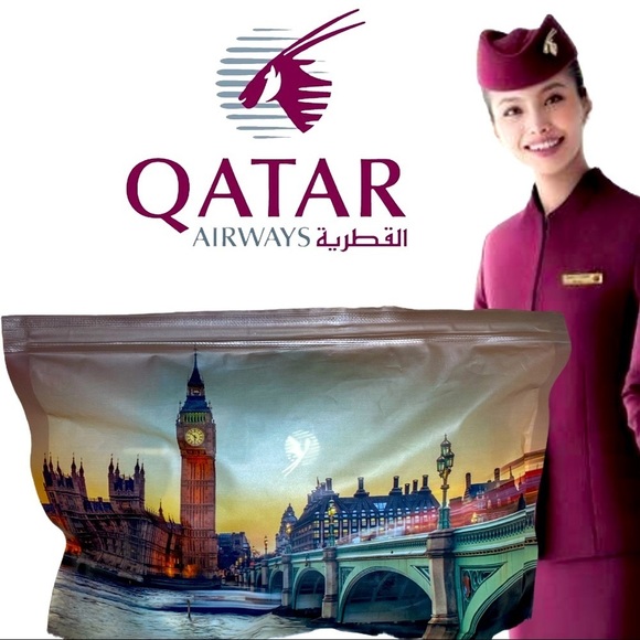 Qatar Airline Other - Qatar Airways London Clock picture bag Amenity kit traveler‎ safe kit